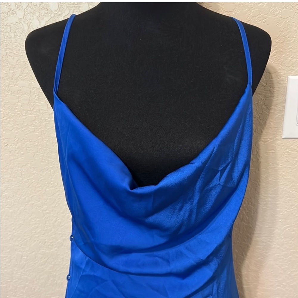 Cider Blue Slip Dress w/ Cowl Neckline - Picture 3 of 10